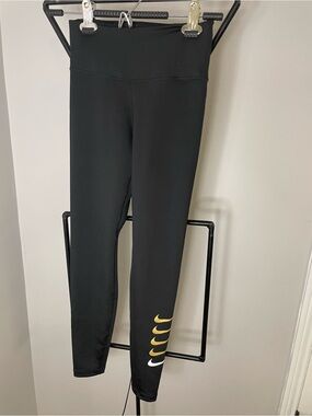 Nike Black Leggings with Yellow and White Swoosh Detail